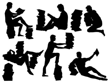 Silhouettes learner student with booksのイラスト素材