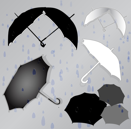 Silhouettes of umbrellas in the background of raindropsのイラスト素材