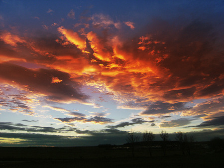 Sunset sky with landscape panoramaの写真素材