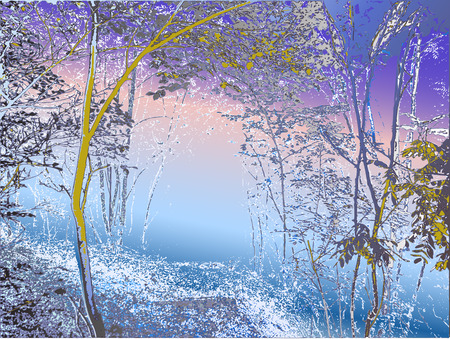 Winter nostalgy background with snow-covered forestのイラスト素材