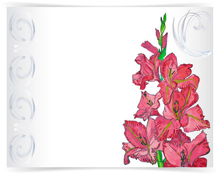 Vintage card with ornamental pattern and pink flowerのイラスト素材
