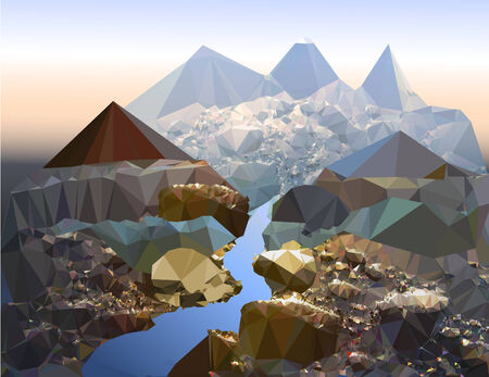Mountain landscape with river and rocksのイラスト素材