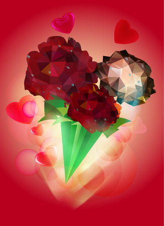 Greeting card with bouquet of roses and heartsのイラスト素材