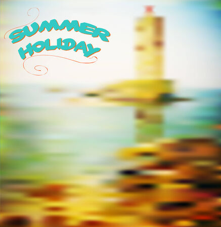 Summer landscape with shining lighthouse and seaのイラスト素材