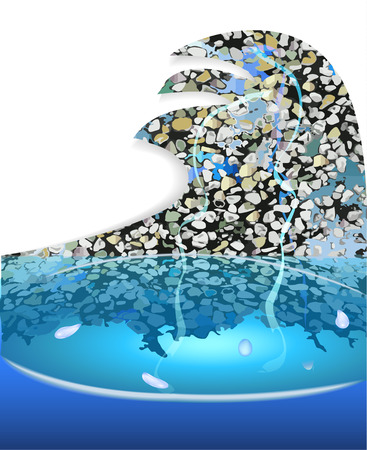 Fountain with stone mosaic and waveのイラスト素材