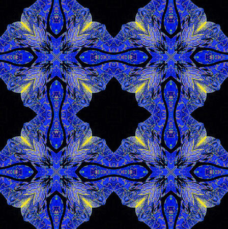 Abstract seamless blue tiled pattern with stylized flowersの写真素材