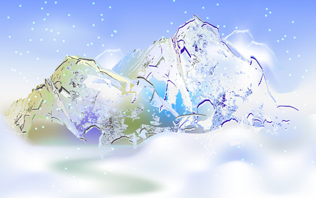 Winter mountain landscape with falling snowのイラスト素材