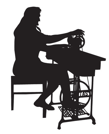 Grandmother silhouette with an old sewing machineのイラスト素材