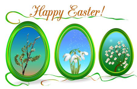 Three decorative frames with spring flowering plantsのイラスト素材