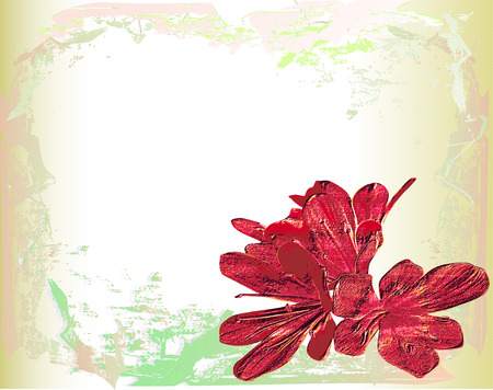 Vintage cracked paper with red exotic relief flowerのイラスト素材