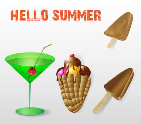 Summer drink with ice cream and ice lolliesのイラスト素材