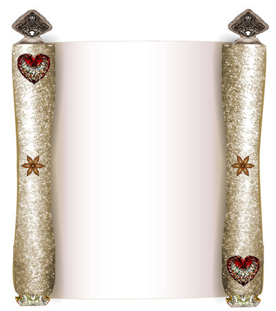 Vintage parchment with silver edges, stylized flowers and heartsのイラスト素材