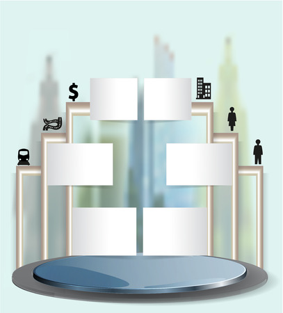 Infographics template with icons, blank labels and city skylineのイラスト素材