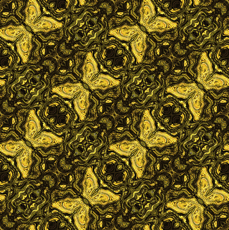 Abstract ornamental seamless pattern with stylized gold butterfliesの写真素材