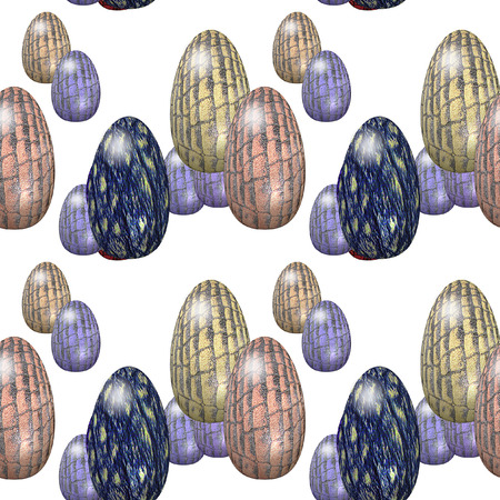 Seamless Easter pattern with striped yellow, pink, violet and blue eggsの写真素材