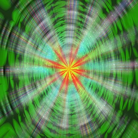 Abstract object with resembling black hole with spectral rays and starsの写真素材