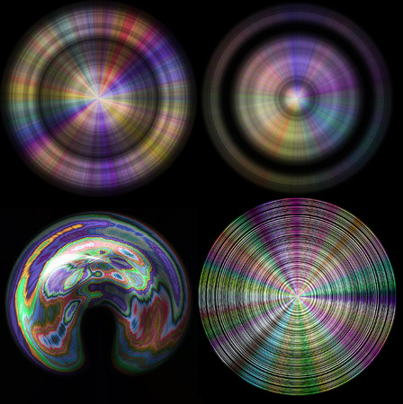 Abstract disc shaped objects with spectral beamsの写真素材