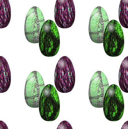 Seamless spring pattern with speckled green and purple easter eggsの写真素材