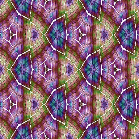 Abstract seamless kaleidoscopic pink, blue and green pattern with strips and trianglesの写真素材