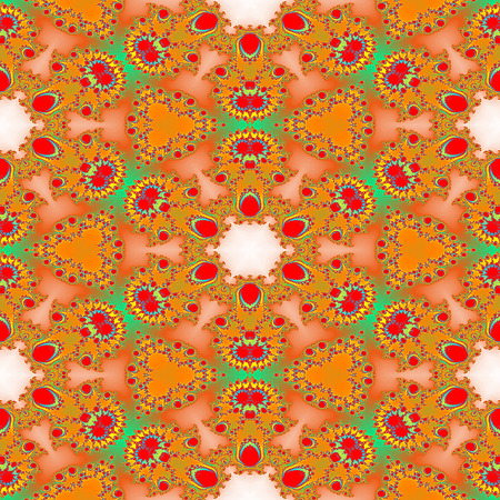 Seamless fractal pattern with kaleidoscopic abstract leaves and flowersの写真素材