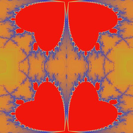 Gold fractal background with burning hearts and flamesの写真素材