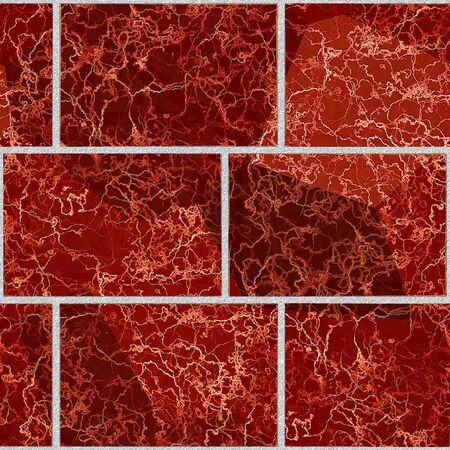 Seamless pattern of rectangles with typical marbled red patternの写真素材