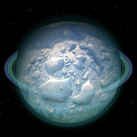 Abstract blue planet with water islandsの写真素材