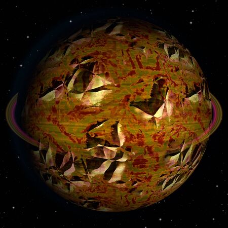 Abstract cracked metal rusty celestial body with cratersの写真素材