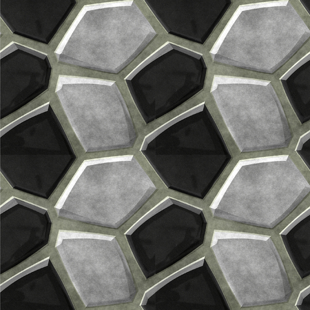 Seamless relief 3d floor pattern of black and gray stonesの写真素材