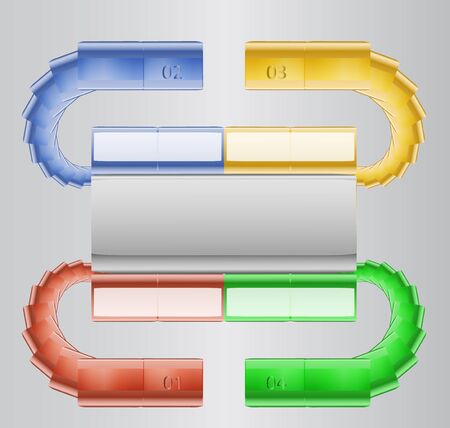 Infographics step by step template with folders and metal bannersのイラスト素材