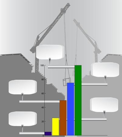 Infographics column chart template with industry background and cranesのイラスト素材