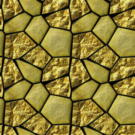 Abstract seamless pattern of gold grained stones and glowing crystalsの写真素材