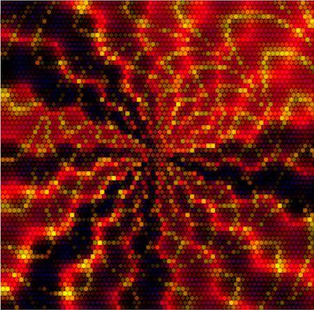 Abstract lighting swirling red, gold and black pattern of mosaic cubesのイラスト素材