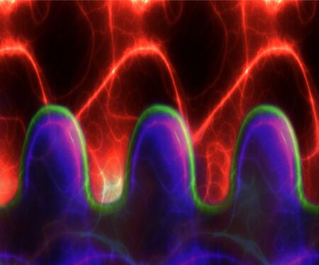 Abstract dark background with glowing amplitude of the sine wavesの写真素材