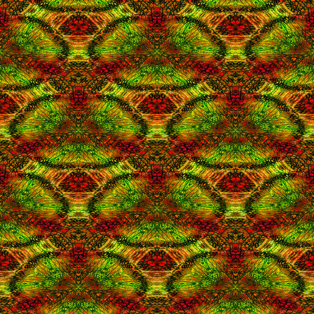 Abstract seamless red, green and orange pattern with stylized reptile scales and texture