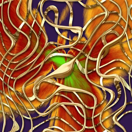 Abstract background with gold grid and stylized exotic flowerの写真素材