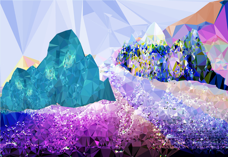 Abstract glittering mountain landscape of crystals and polygonsのイラスト素材