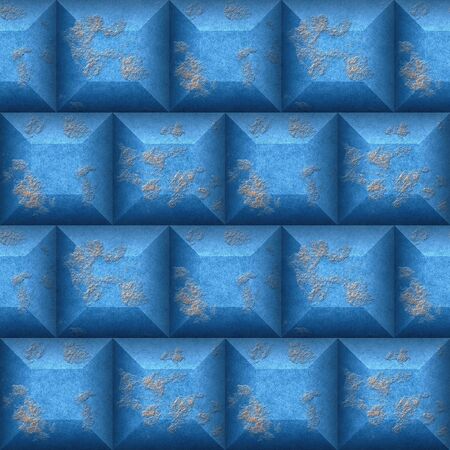 Abstract seamless mosaic pattern 3d of blue and beige beveled cubesの写真素材