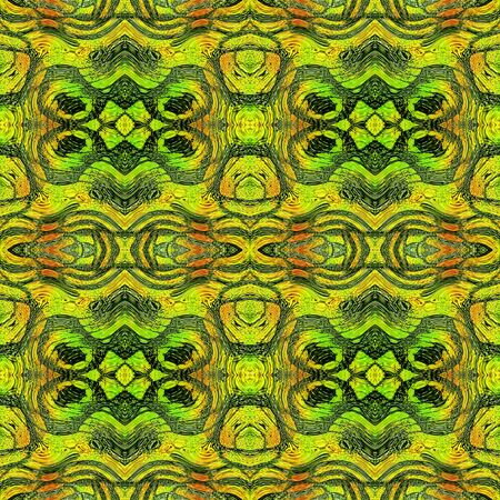 Abstract seamless green, orange and gold snake patternの写真素材