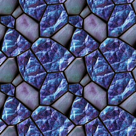 Abstract seamless relief pattern of blue and purple grained stones and crystalsの写真素材