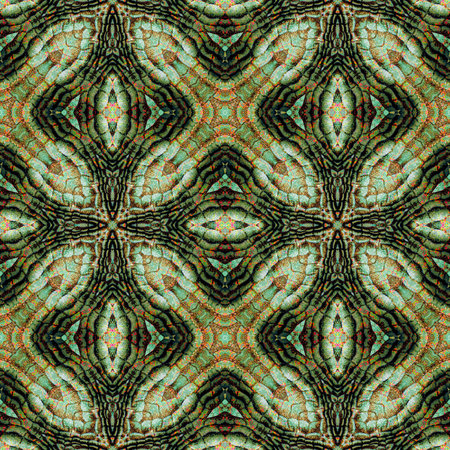 Abstract seamless reptile pattern with green, brown and red Scalloped reptile texture