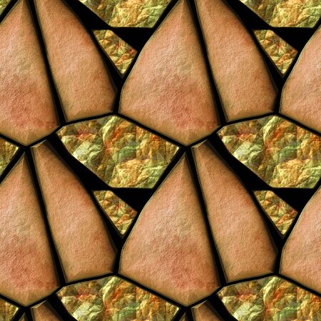 Abstract seamless relief pattern of pink, green and red polygonal stones and crystalsの写真素材