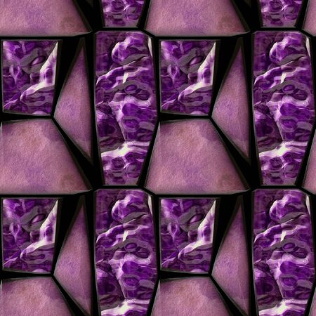 Seamless pattern of pink and purple polygonal stones and gemstonesの写真素材