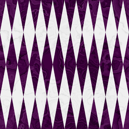 Abstract seamless simple pattern of diamonds. Purple and white seamless pattern of squares with beveled layered marble textureの写真素材