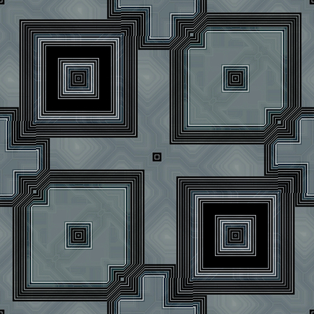 Abstract seamless retro black, white and green pattern of lines and squaresの写真素材