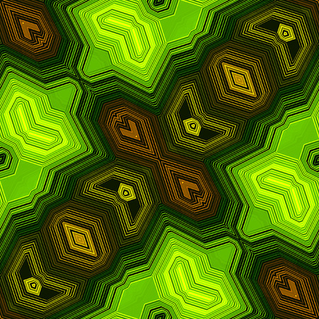 Abstract seamless green and brown futuristic pattern of contour lines. Geometric seamless pattern with glowing linesの写真素材