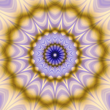 Abstract rotating object with stars. Blue, gold and violet circular psychedelic glowing object with blurred wavy layersの写真素材
