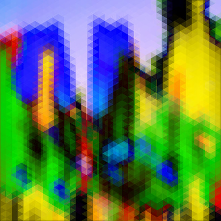 Abstract triangular background resembling modern architecture. Blue, green, yellow and orange abstract cityのイラスト素材