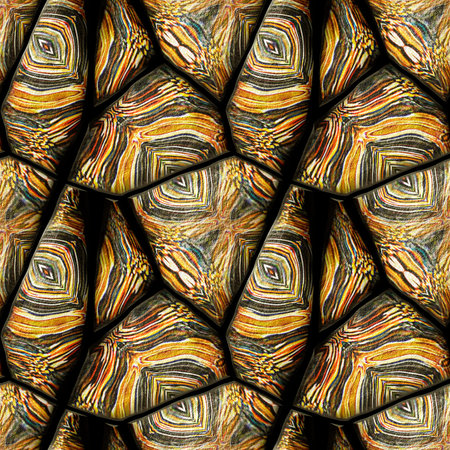 Abstract seamless pattern of grained stones with circular pattern. Black, red and yellow stone...