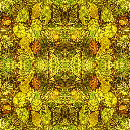Natural background of autumn leaves embossed relief. Gold, red, brown and green pattern of beech leavesの写真素材